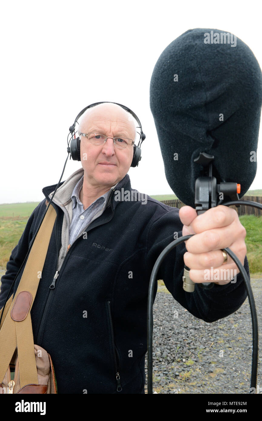 Chris Watson est un ingénieur du son qui se spécialise dans l'histoire naturelle et a enregistré pour la BBC ici il est titulaire d'un casque avec microphone Banque D'Images