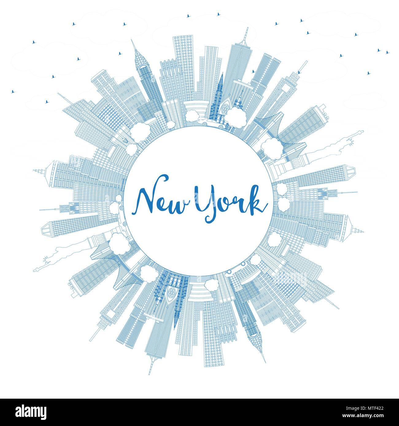 Contours, New York USA City Skyline avec bâtiments bleu et copier l'espace. Vector Illustration. Illustration de Vecteur