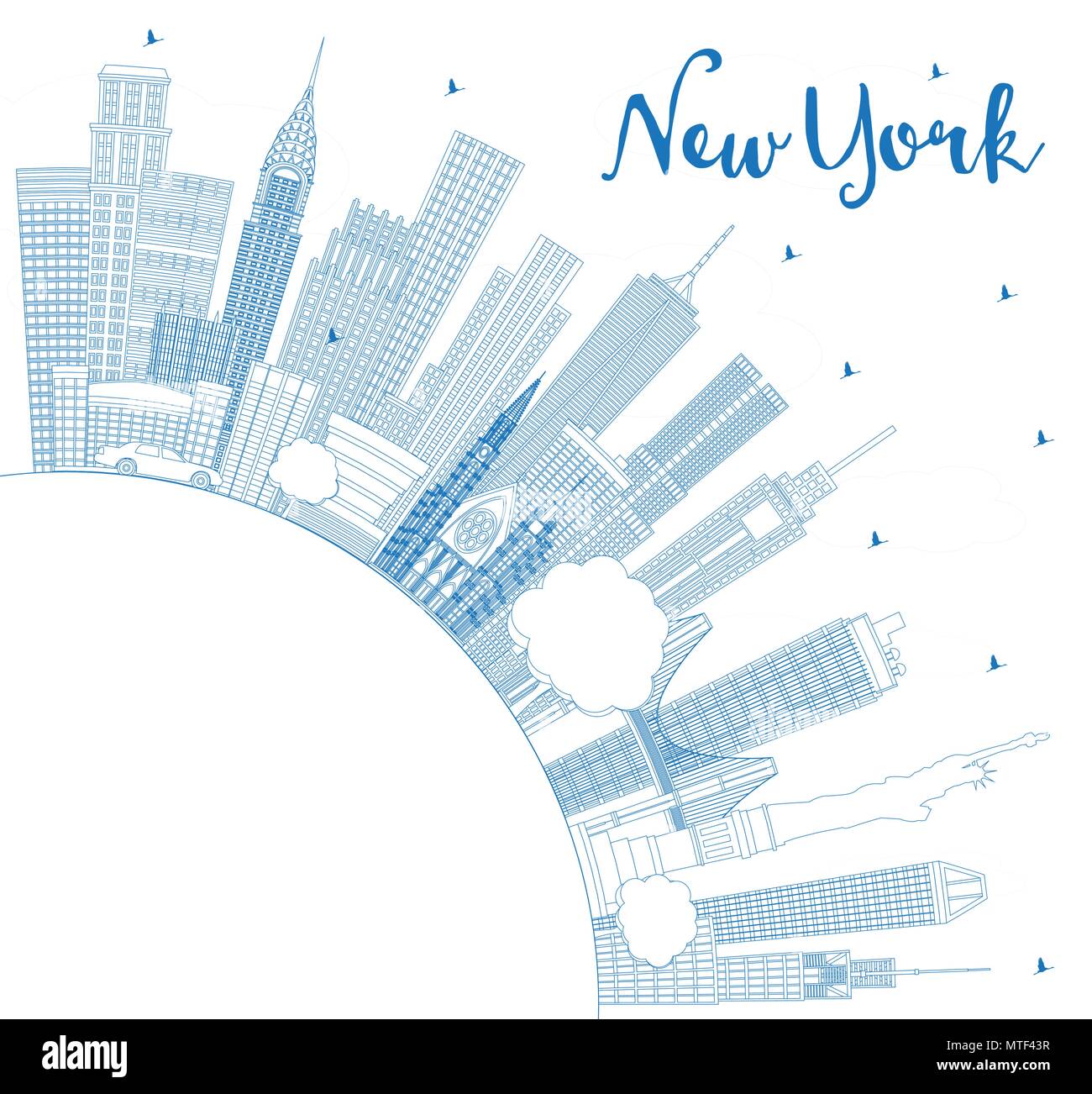 Contours, New York USA City Skyline avec bâtiments bleu et copier l'espace. Vector Illustration. Illustration de Vecteur