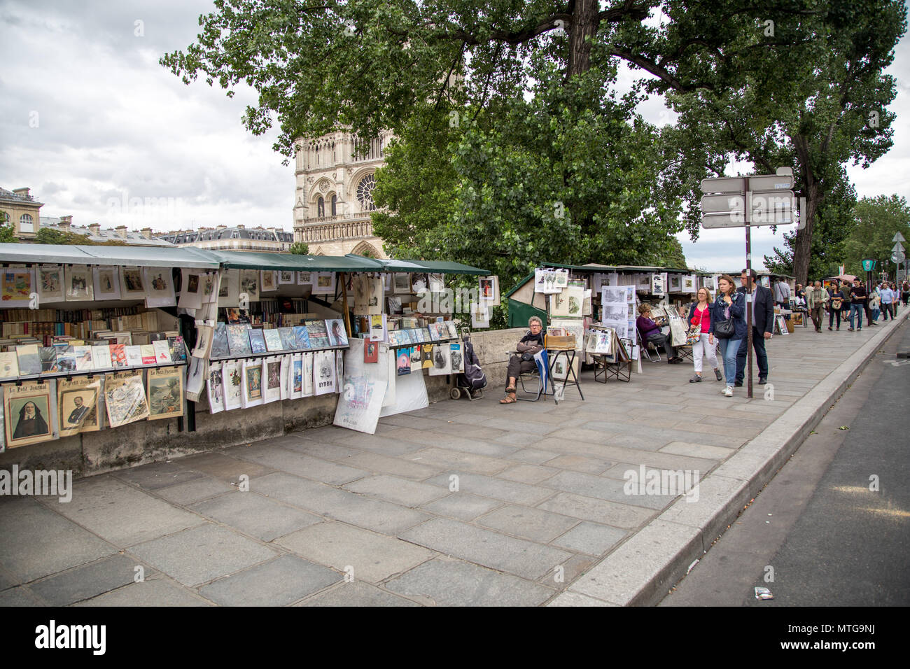 Paris, France - 22 juillet 2017 : Peinture et livre cale le long de la rivière Seine Banque D'Images