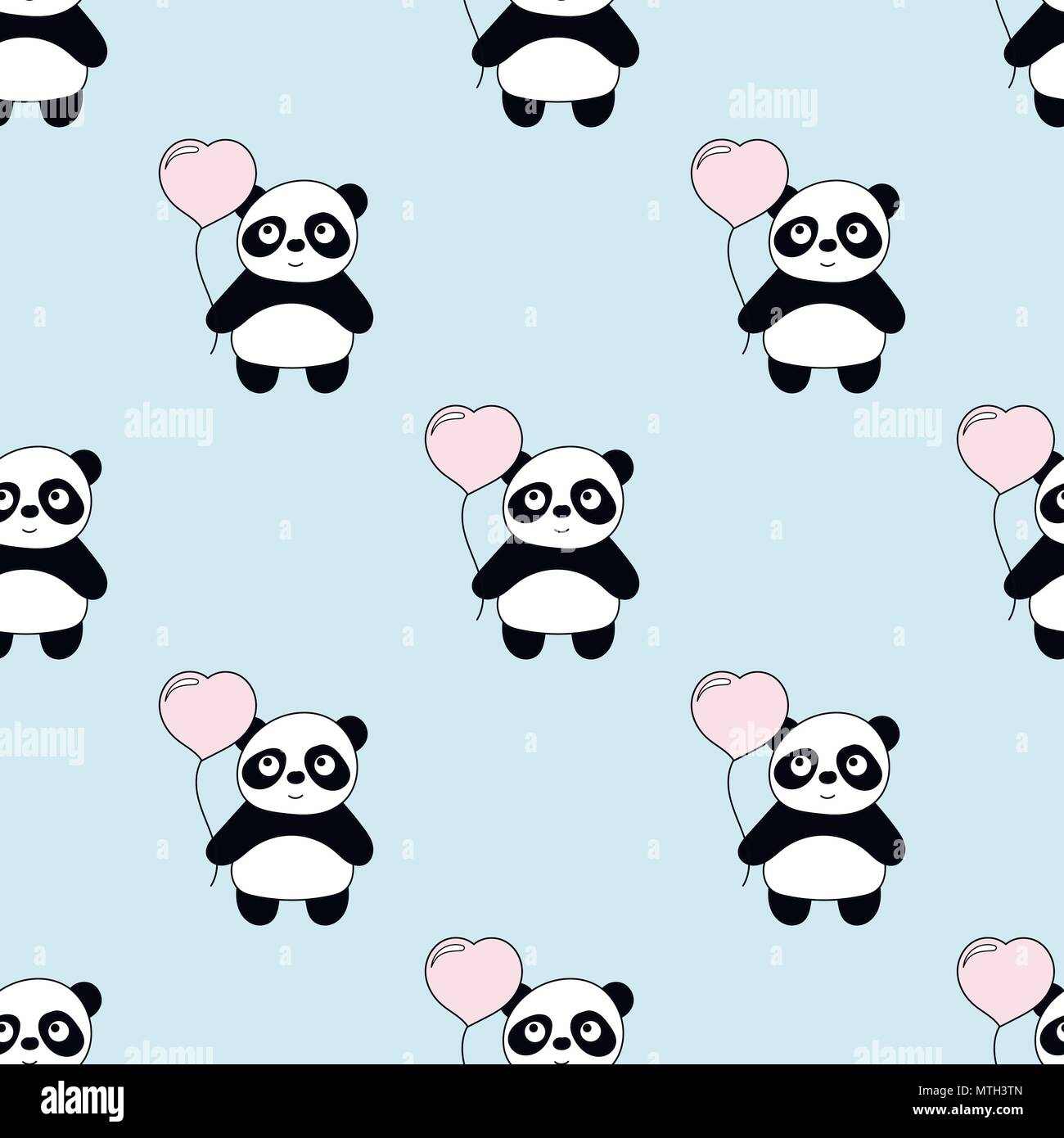 Motif Bebe Sans Couture Avec Mignon Pandas Et Coeur Des Ballons Image Vectorielle Stock Alamy