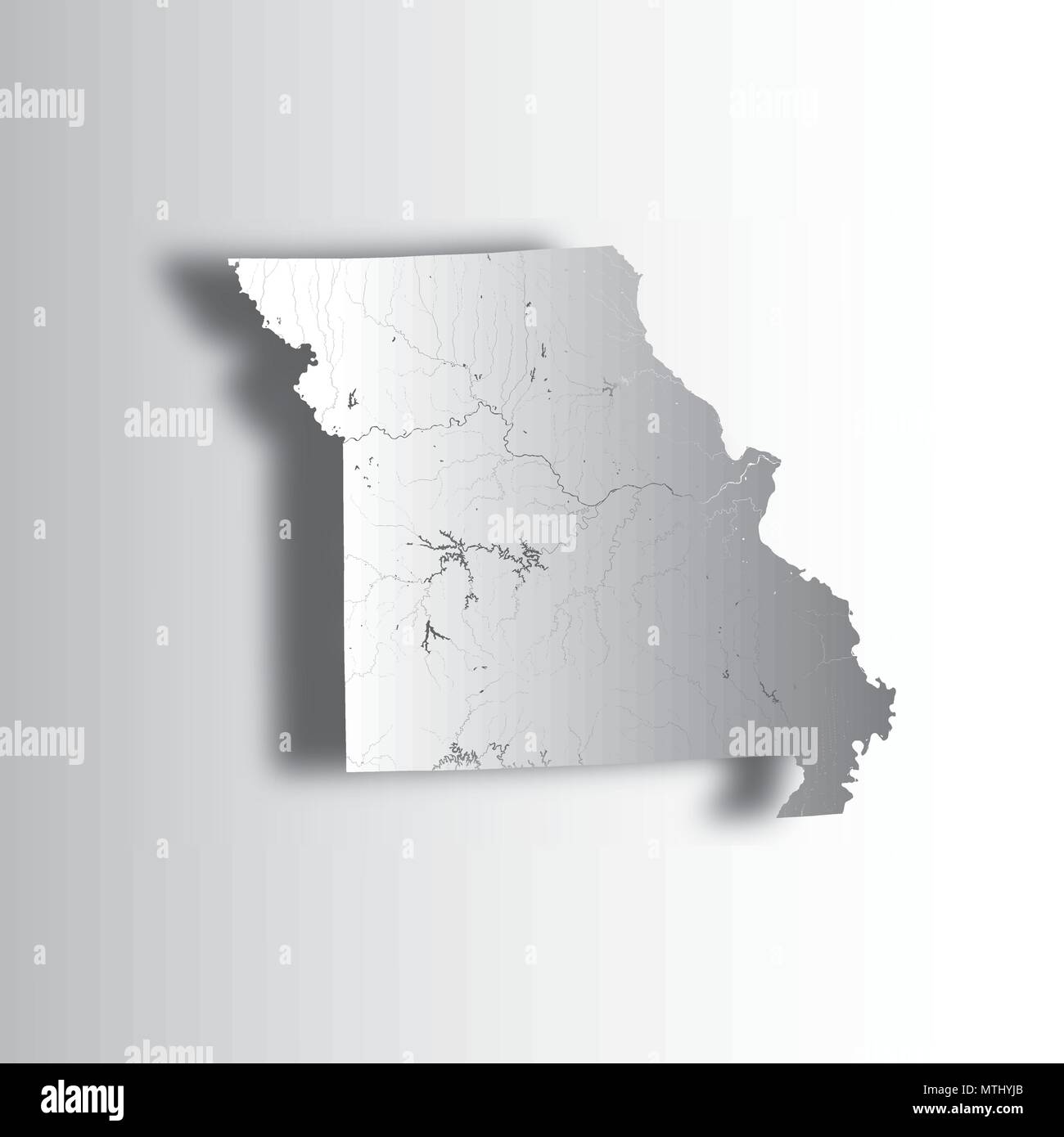 Les états américains - Carte du Missouri avec effet coupe papier. Fait main. Les rivières et lacs sont indiqués. Merci de regarder mes autres images de documents cartographiques - série e Illustration de Vecteur