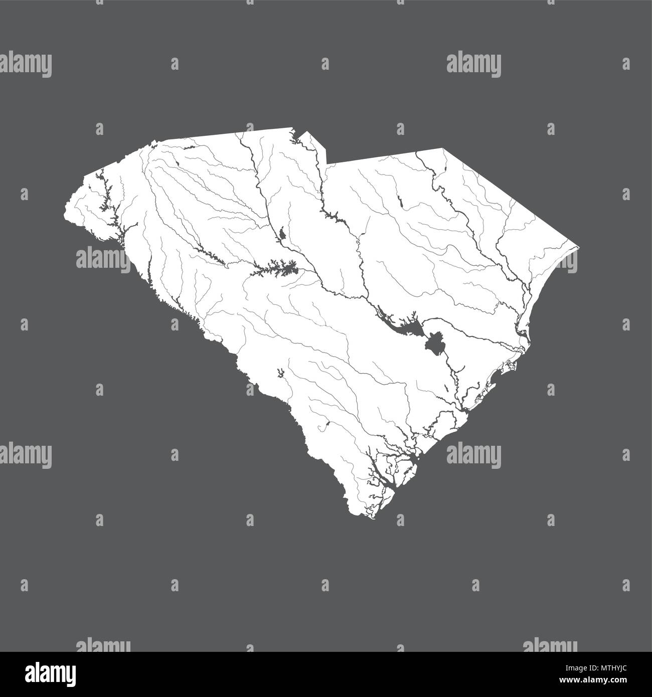 Les états américains - carte de la Caroline du Sud. Fait main. Les rivières et lacs sont indiqués. Merci de regarder mes autres images de la série cartographique - ils sont tous très Illustration de Vecteur