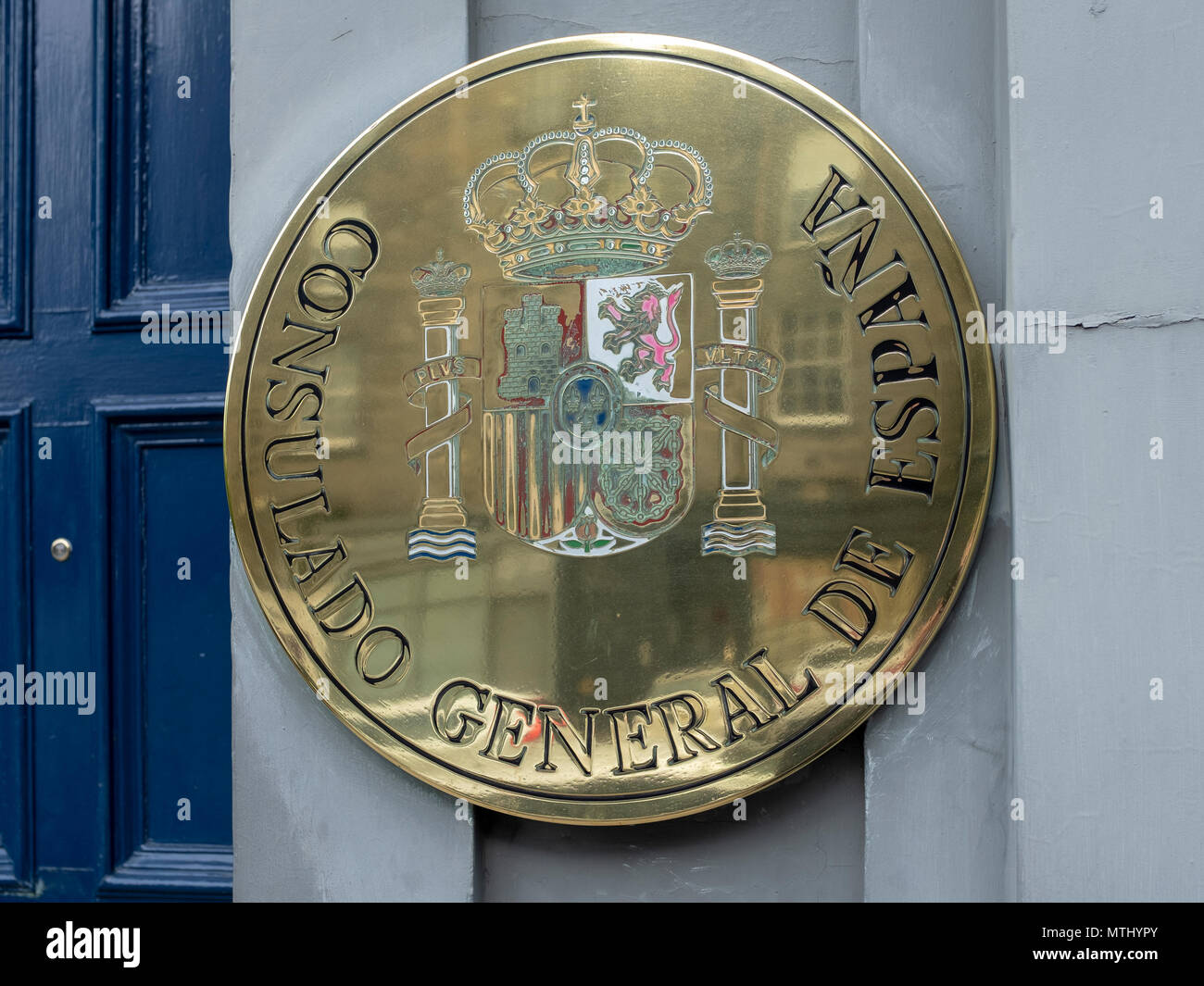 L'extérieur de la plaque de cuivre du Consulat espagnol à Édimbourg, Écosse, Royaume-Uni. Banque D'Images