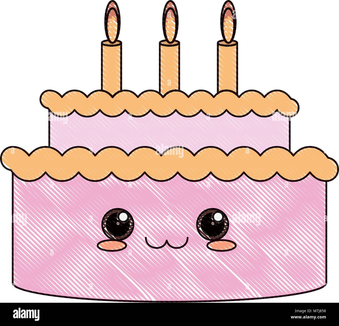 Gateau D Anniversaire Kawaii Icone Sur Fond Blanc Vector Illustration Image Vectorielle Stock Alamy