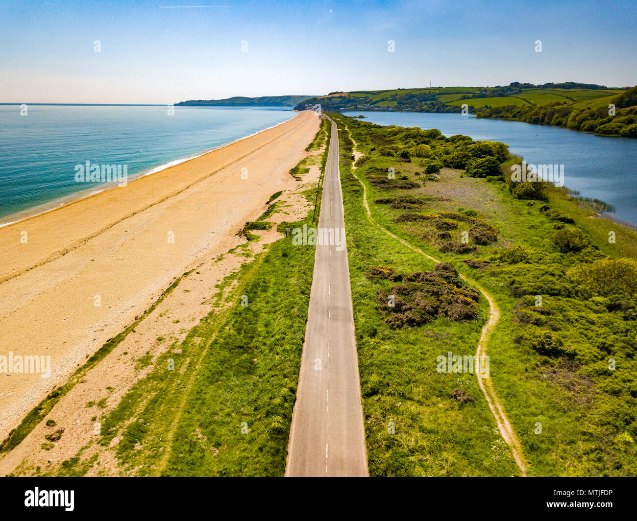 Une antenne paysage drone photographie prise de Slaptop Sands dans le Devon, UK Banque D'Images