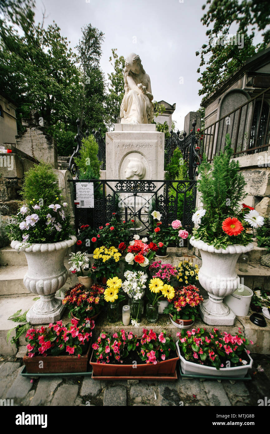 Le compositeur polonais Frédéric Chopin tombe du cimetière du Père Lachaise, Paris, France Banque D'Images