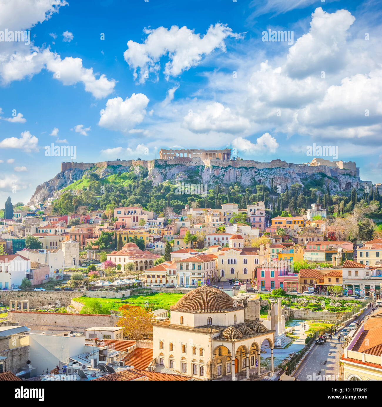 Athenth Moanstiraki de Skyline avec et la colline de l'Acropole, Athènes Grèce, tonique Banque D'Images