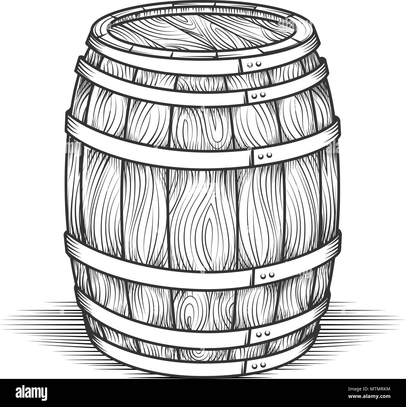 Gravure le baril. Gravé noir vintage avec fourreau bois de chêne, chêne old style cask vector illustration Illustration de Vecteur