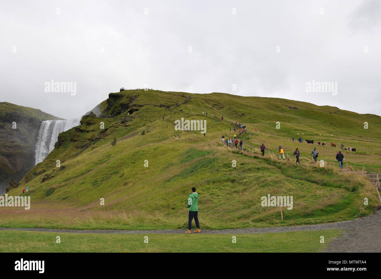 Sentier de randonnée de Skogafoss, Islande Banque D'Images