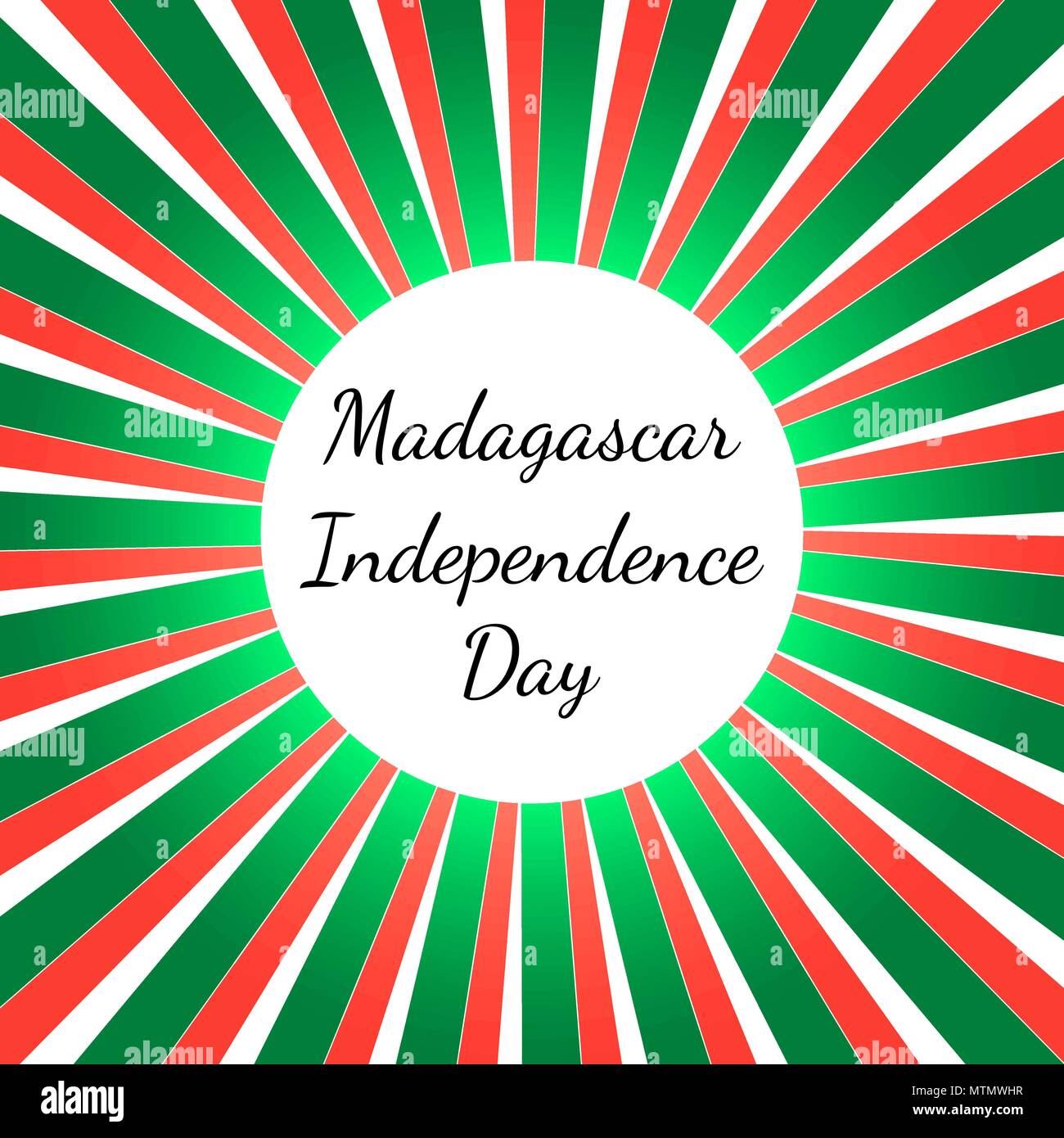 Date de l'indépendance de Madagascar. 26 juin. Concept d'une fête nationale. Rayons x du centre, couleurs du drapeau de Madagascar Illustration de Vecteur