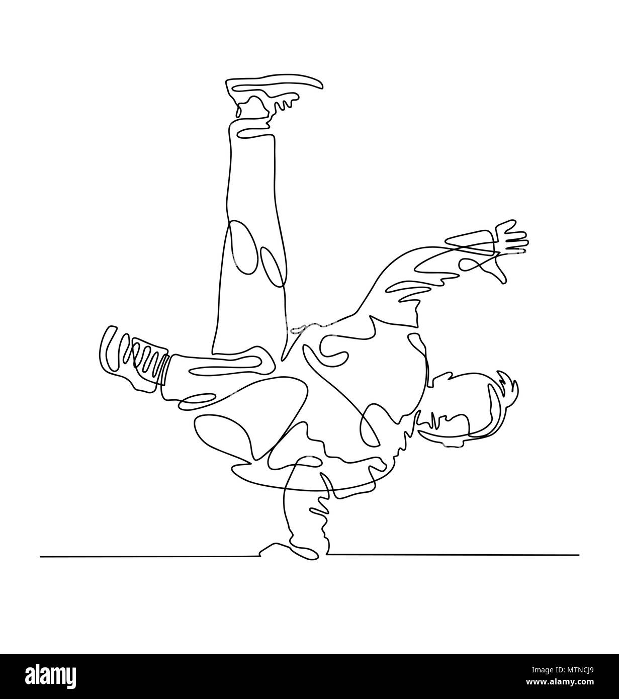Dessin d'une ligne continue jeune mec breakdancer Illustration de Vecteur