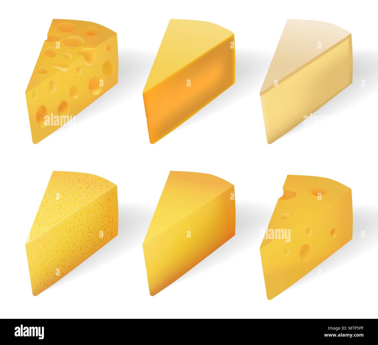 Yummy fromage jaune isolé sur blanc. Définir les types de fromage réaliste isolé sur blanc. vector illustration Illustration de Vecteur