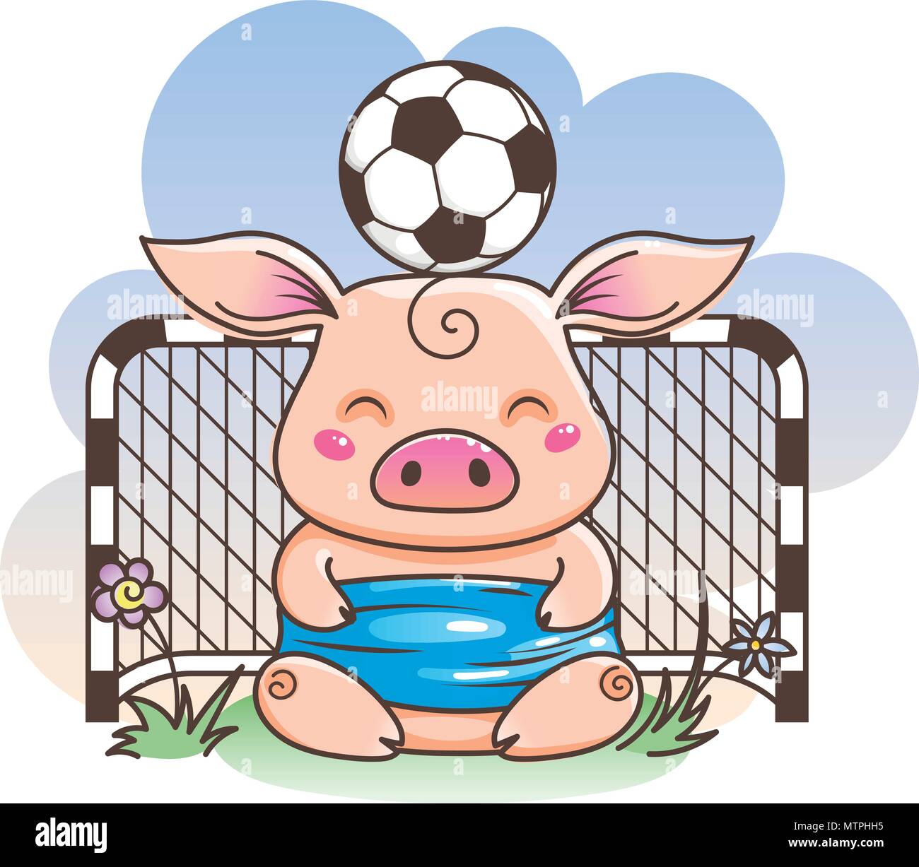 Cute Cartoon Pig Avec Un Ballon De Football Vector Illustration Bebe Animal Art Image Vectorielle Stock Alamy