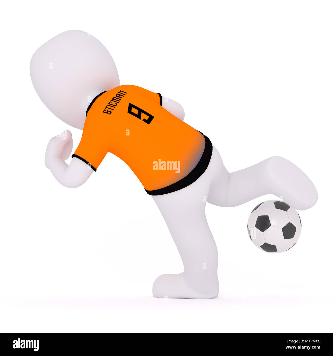 Le football en tee-shirt orange joueur joue avec le football Banque D'Images