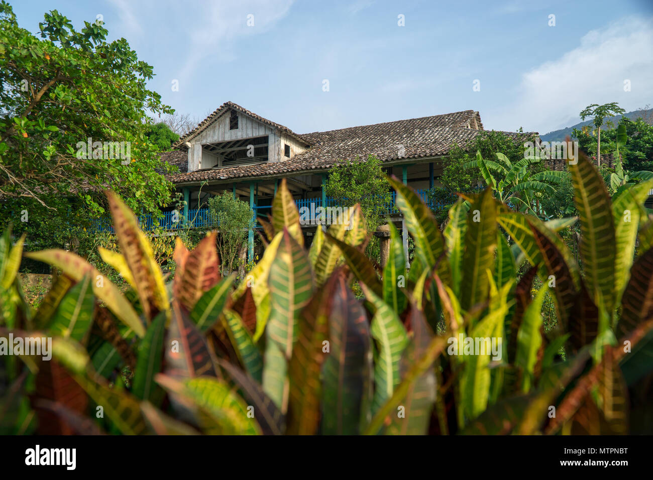 Vieille maison de style colonial sur un plantage dans le Nicaragua Ometepe,. Banque D'Images