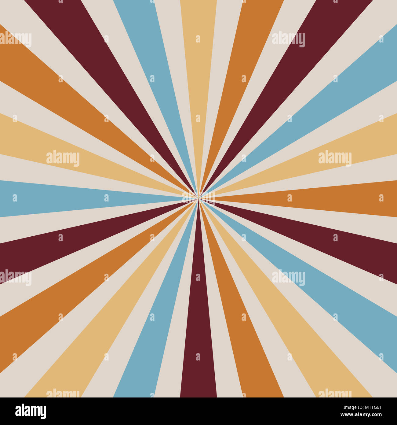 La solarisation ou starburst motif avec une palette de couleurs vintage de lumière pourpre bleu jaune et orange dans un motif à rayures radiales Banque D'Images