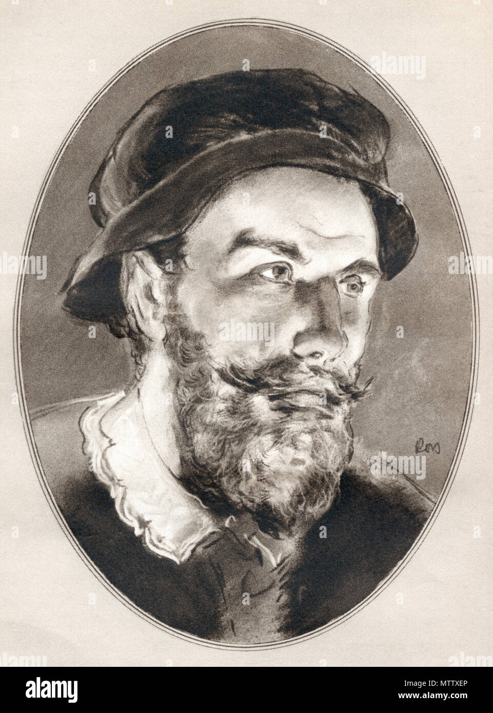 Benvenuto Cellini, 1500 - 1571. Orfèvre italien, sculpteur, dessinateur, soldat, auteur, musicien et artiste. Illustration par Gordon Ross, artiste et illustrateur américain (1873-1946), de la vie des hommes. Banque D'Images