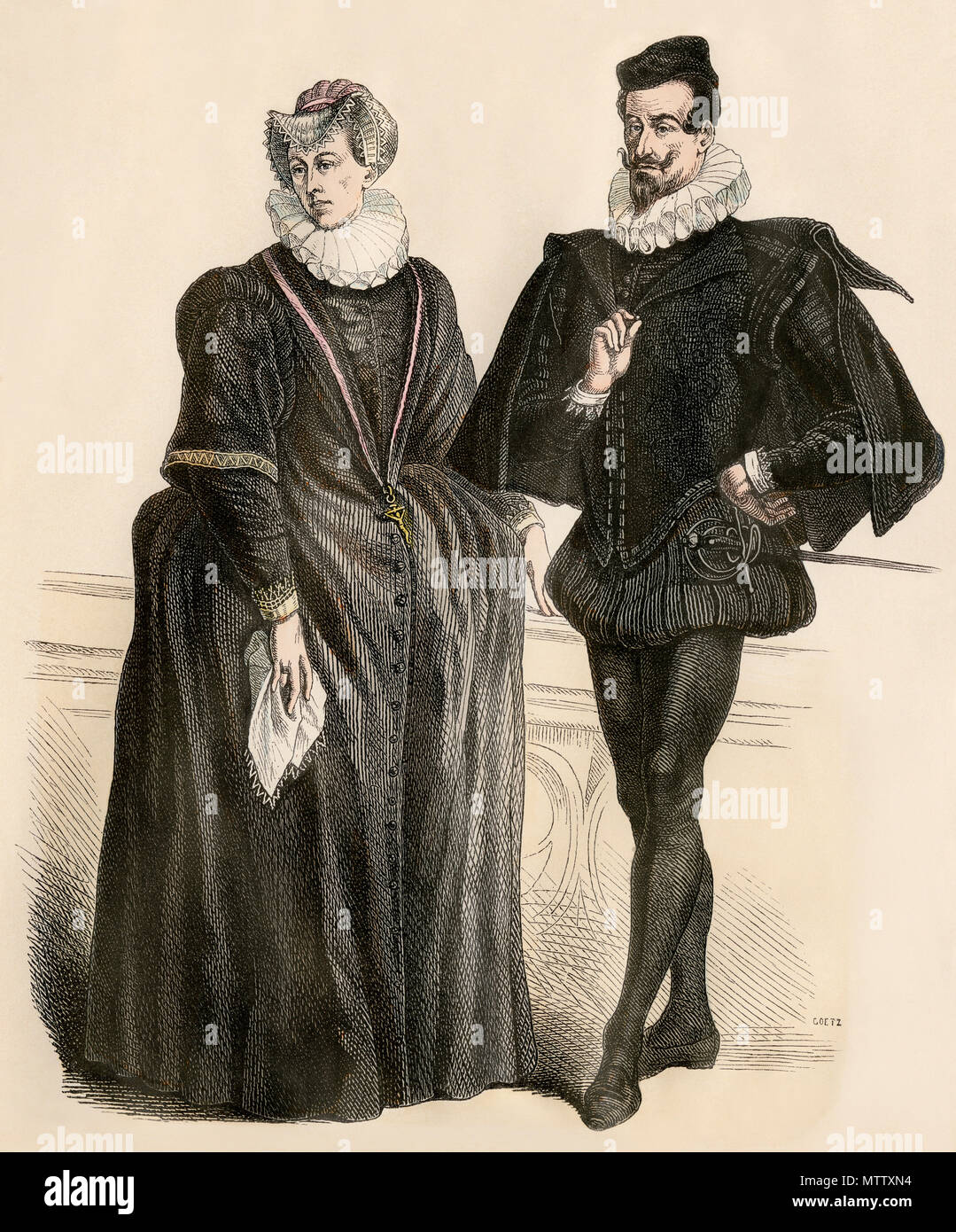 Homme et femme de noblesse allemande, milieu des années 1500. Impression couleur à la main Banque D'Images