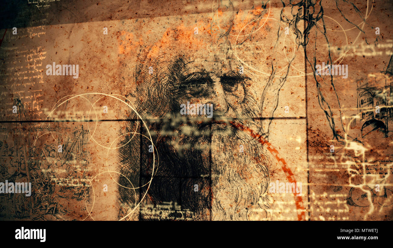 Un Rendu 3d Traditionnels De Code Da Vinci Avec Le Portrait Du