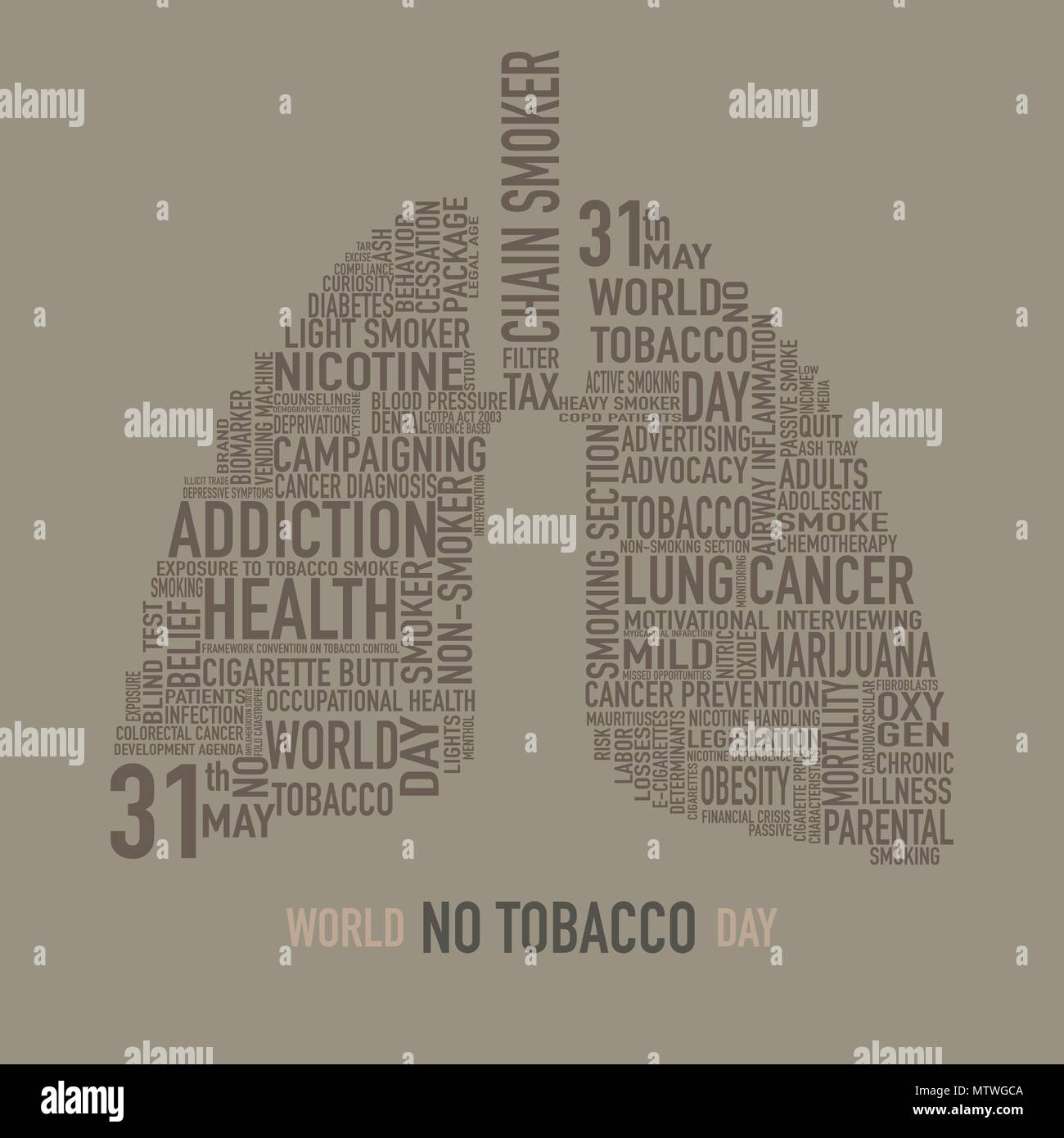 La Journée mondiale sans tabac isolé sur fond brun clair, pour arrêter de fumer 2011 concept-Vector Illustration Nuage de mots. Illustration de Vecteur