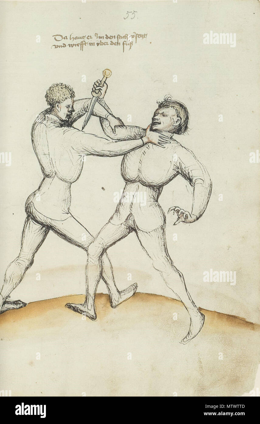 . Anglais : Le Ms.XIX.17-3 est un manuel d'escrime allemand créé par w:Hans Talhoffer quelque temps entre 1446 et la création de l'Thott manuscrit en 1459. L'original en ce moment repose dans la collection privée de la famille dans Königsegg-Aulendorf Königseggwald, Allemagne. Ce manuscrit pourrait avoir été commandé par le très Luithold von Königsegg qui est en vedette dans plusieurs des œuvres du Talhoffer. 6 octobre 2013, 15:38:44. w:Hans Talhoffer 431 Ms.XIX.17-3 28r Banque D'Images