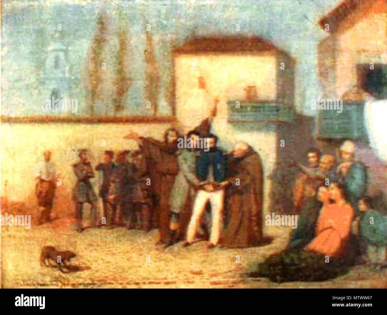 . Español : Cuadro que représen el fusilamiento de los Hermanos y Juan José Luis Carrera (Mendoza, Argentine, 8 de abril de 1818) . Revista Zig-Zag : nºs 31-45, 1905. 432 Carrera del muerte inconnu Banque D'Images