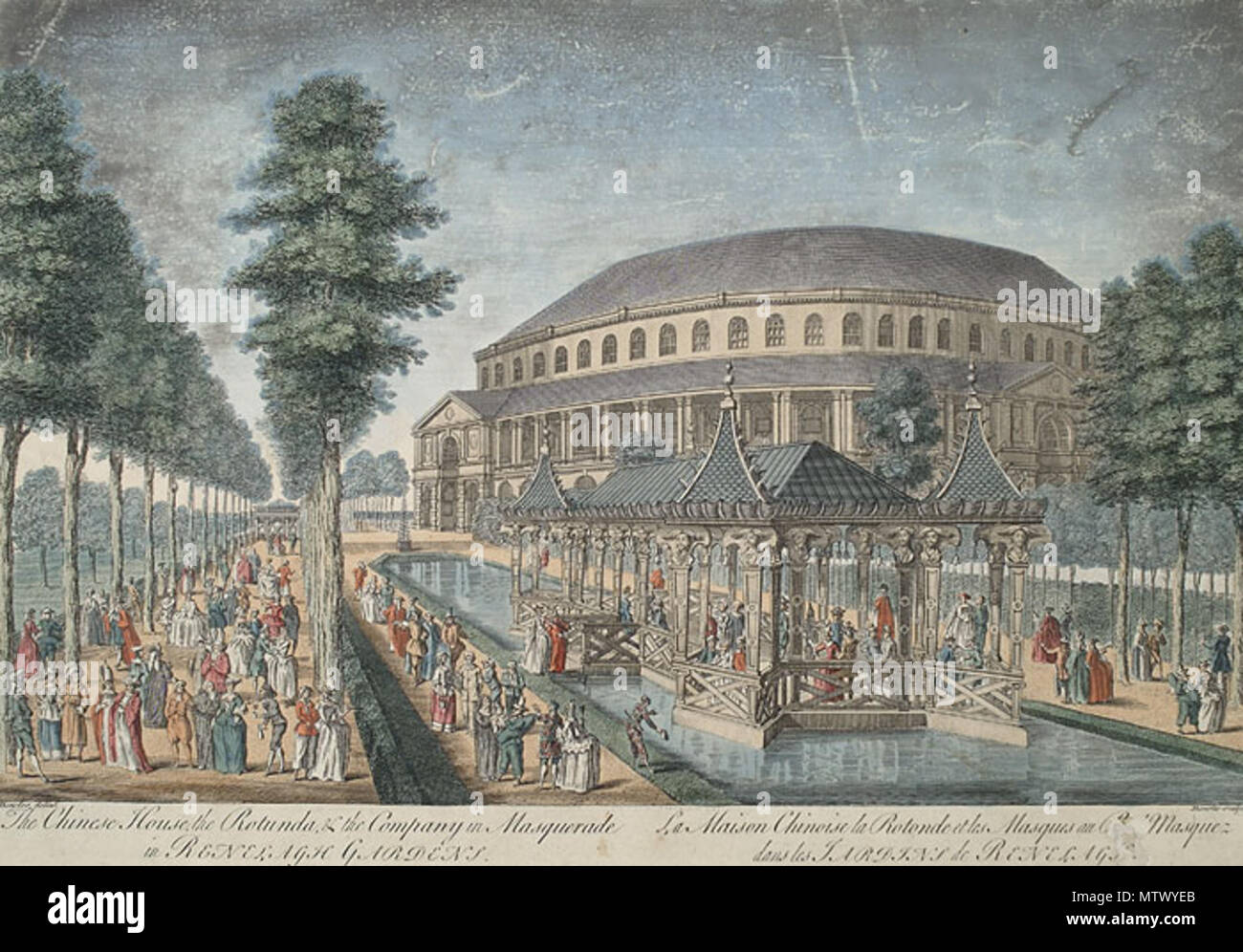 . La Chambre Chinoise, La Rotonde & Company à Masquerade . La Rotonde à Ranelagh Gardens à Chelsea près de (maintenant) à Londres par Thomas Bowles, 1754. 529 Ranleigh 1754 Rotonde à T Bowles 1754 Banque D'Images