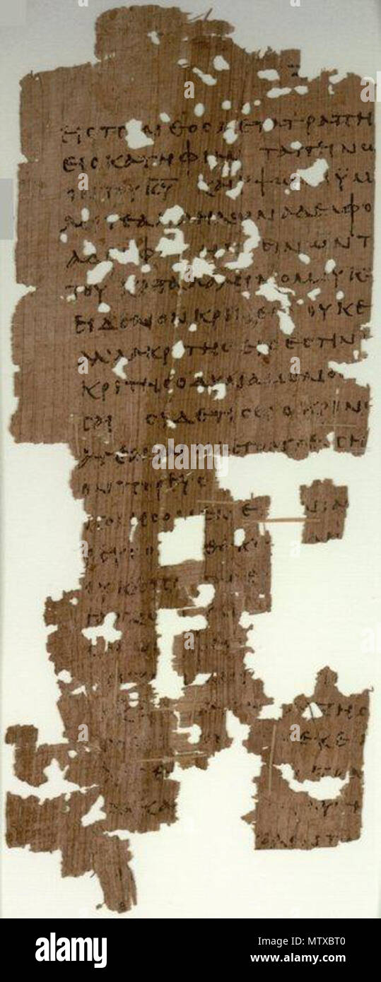 . Anglais : page de Papyrus 100 avec texte de Jacques 4:9-5:1 . 3e ou 4e siècle. 466 Inconnu 100 Papyrus (Jam 4.9-5.1) Banque D'Images