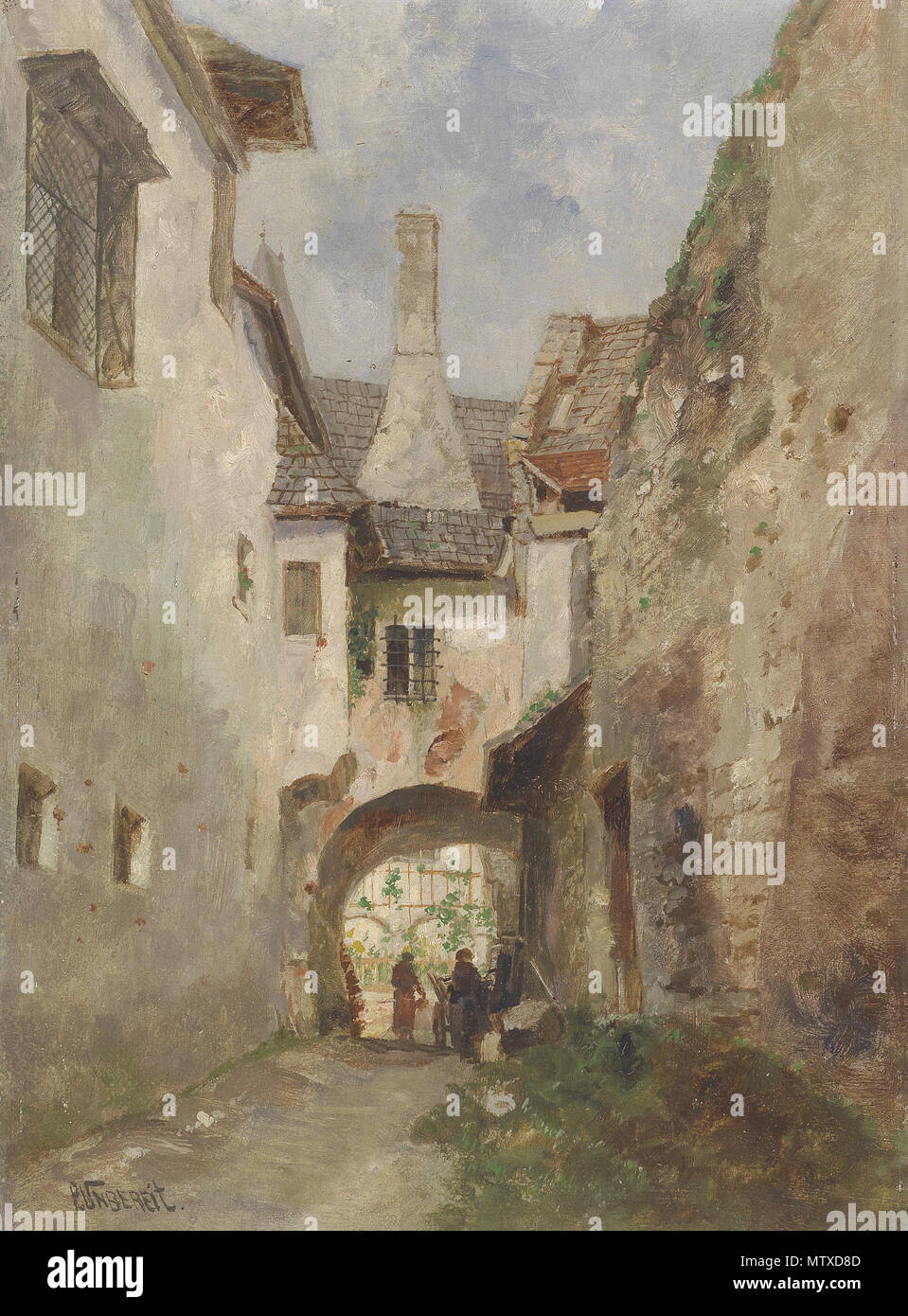. Deutsch : Gasse in der Wachau, signiert P. Unbereit, Öl auf Leinwand auf Karton, 40 x 30 cm . en 1937. Paul (Unbereit Unbereit 1884-1937) 471 Paul Gasse in der Wachau Banque D'Images
