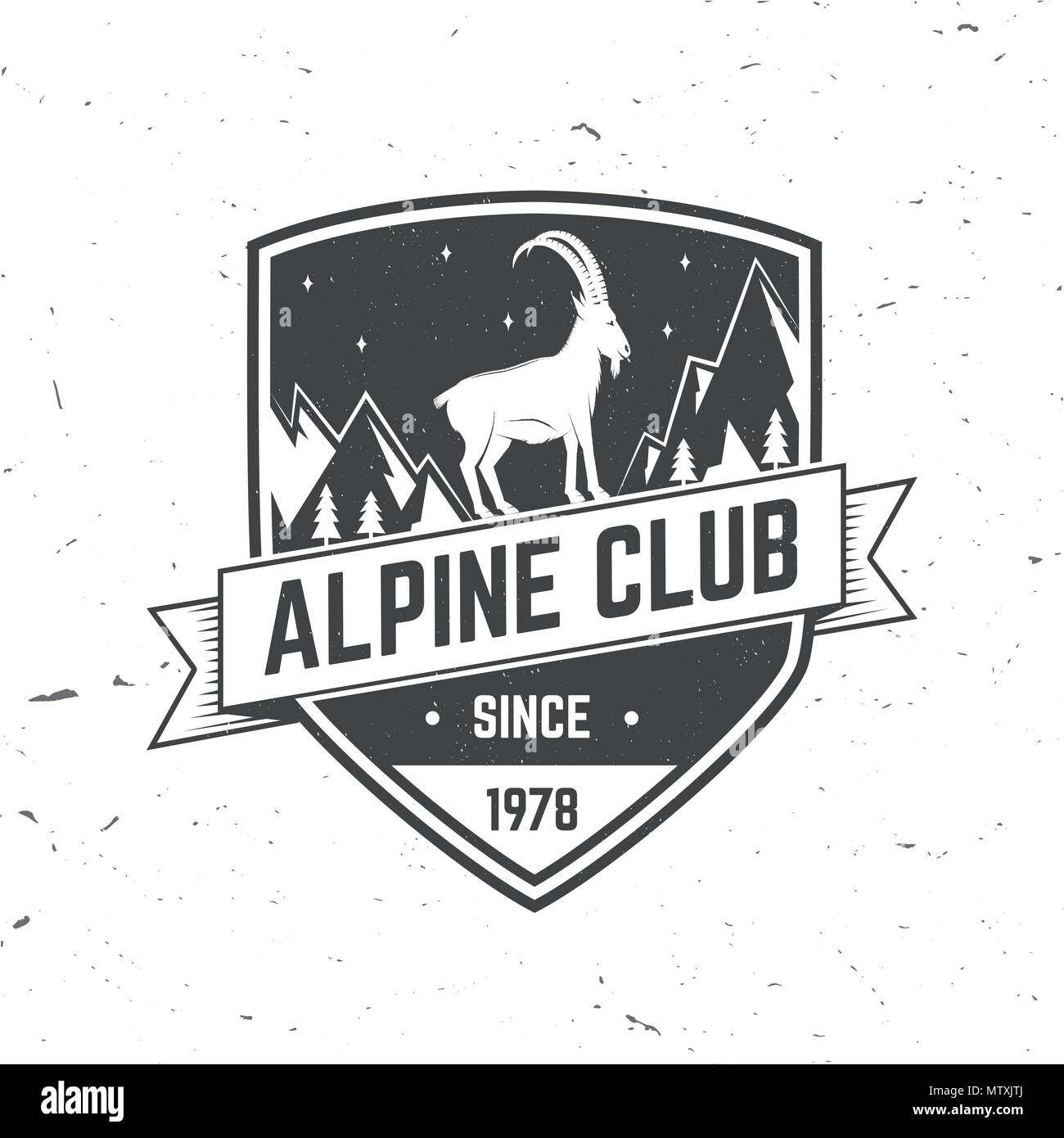 Badge du club alpin. Vector illustration. Concept pour chemise ou d'un logo, d'impression, de timbres ou de pièce en t. Typographie vintage design avec chèvre de montagne et escalade Illustration de Vecteur