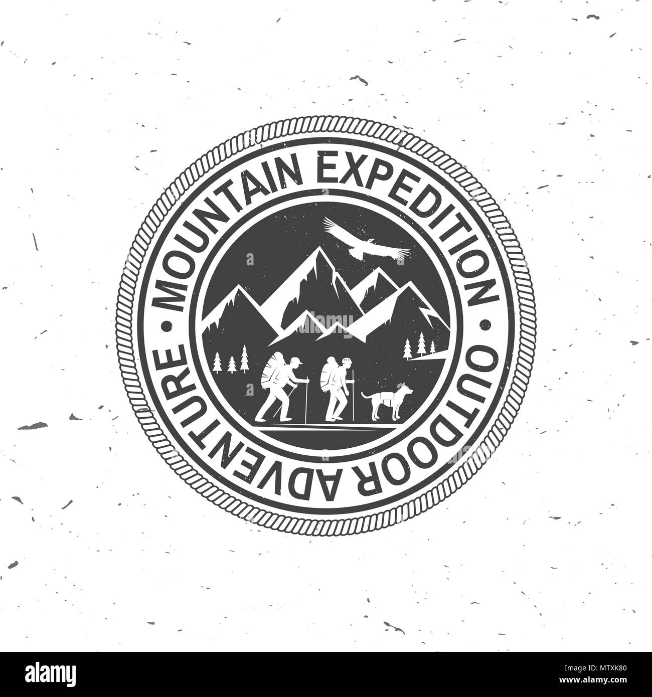 Badge expédition en montagne. Vector illustration. Concept pour chemise ou d'un logo, d'impression, de timbres ou de pièce en t. Design typographie vintage des alpinistes et mountain vues Illustration de Vecteur