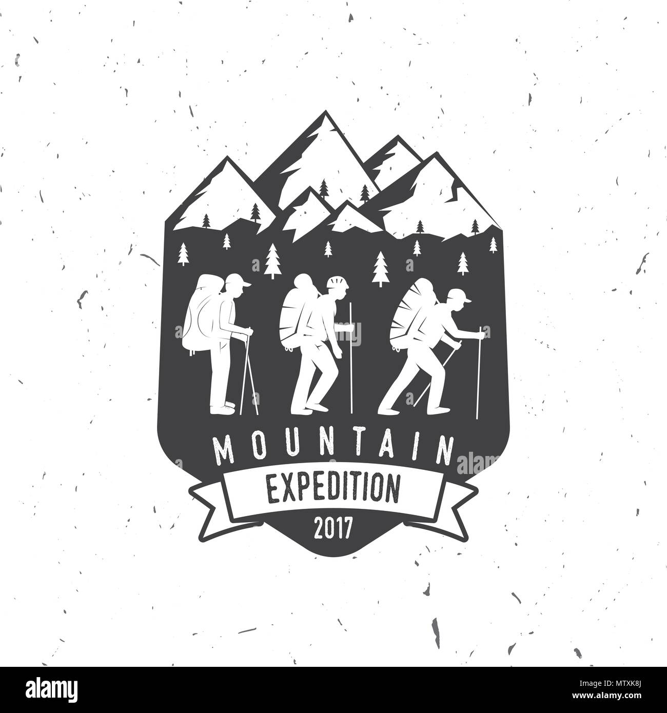 Badge expédition en montagne. Vector illustration. Concept pour chemise ou d'un logo, d'impression, de timbres ou de pièce en t. Design typographie vintage des alpinistes et mountain vues Illustration de Vecteur