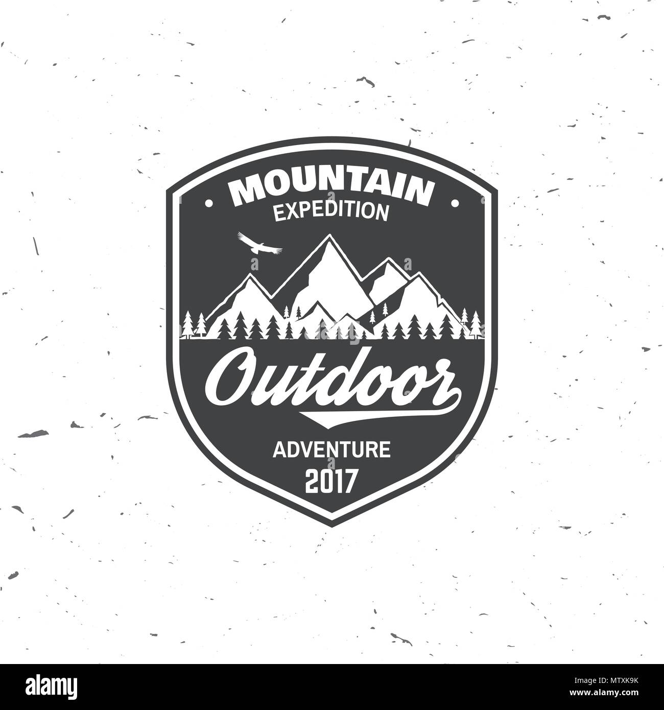 Badge expédition en montagne. Vector illustration. Concept pour chemise ou d'un logo, d'impression, de timbres ou de pièce en t. Typographie vintage design avec Soaring Eagle et mont Illustration de Vecteur
