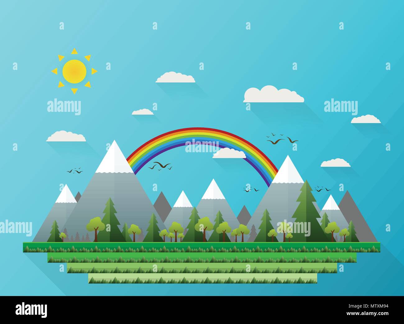 Résumé de l'été vue dans la forêt naturelle de détails avec ciel clair et fond arc-en-ciel, illustration vector eps10 Illustration de Vecteur