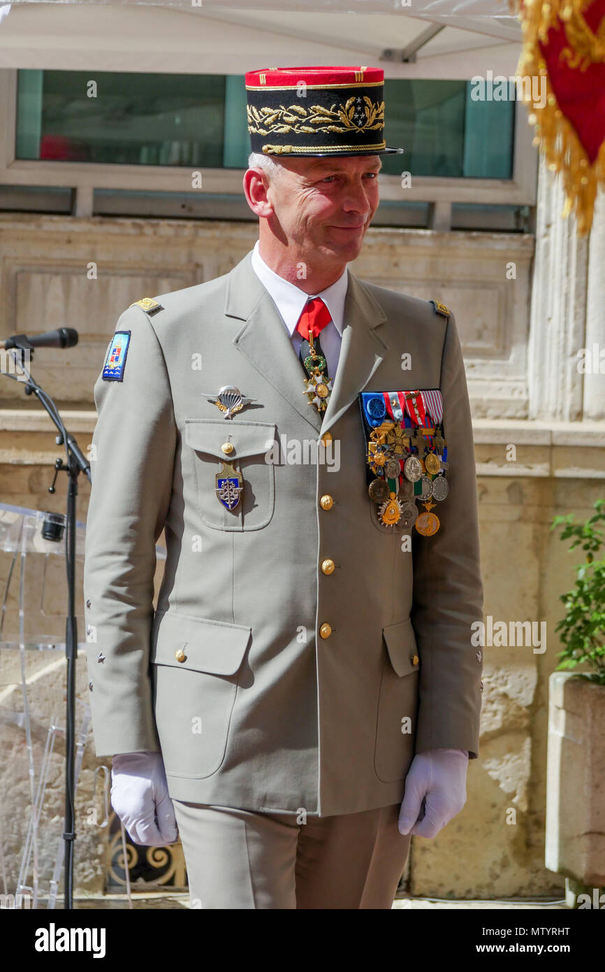 Lyon, France, 31 mai 2018 : Général de l'Armée de François Lecointre, chef  de l'armée française, l'Administration centrale comme vu à Lyon (Centre-est  de la France) qu'il assiste à la cérémonie tenue
