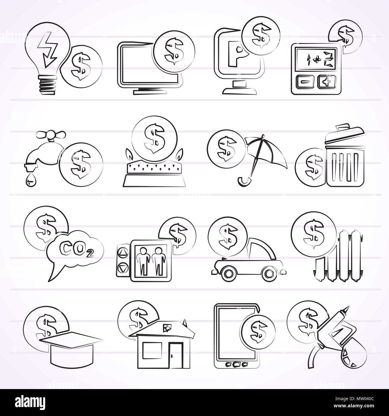 Paiement des factures icônes - vector icon set Illustration de Vecteur