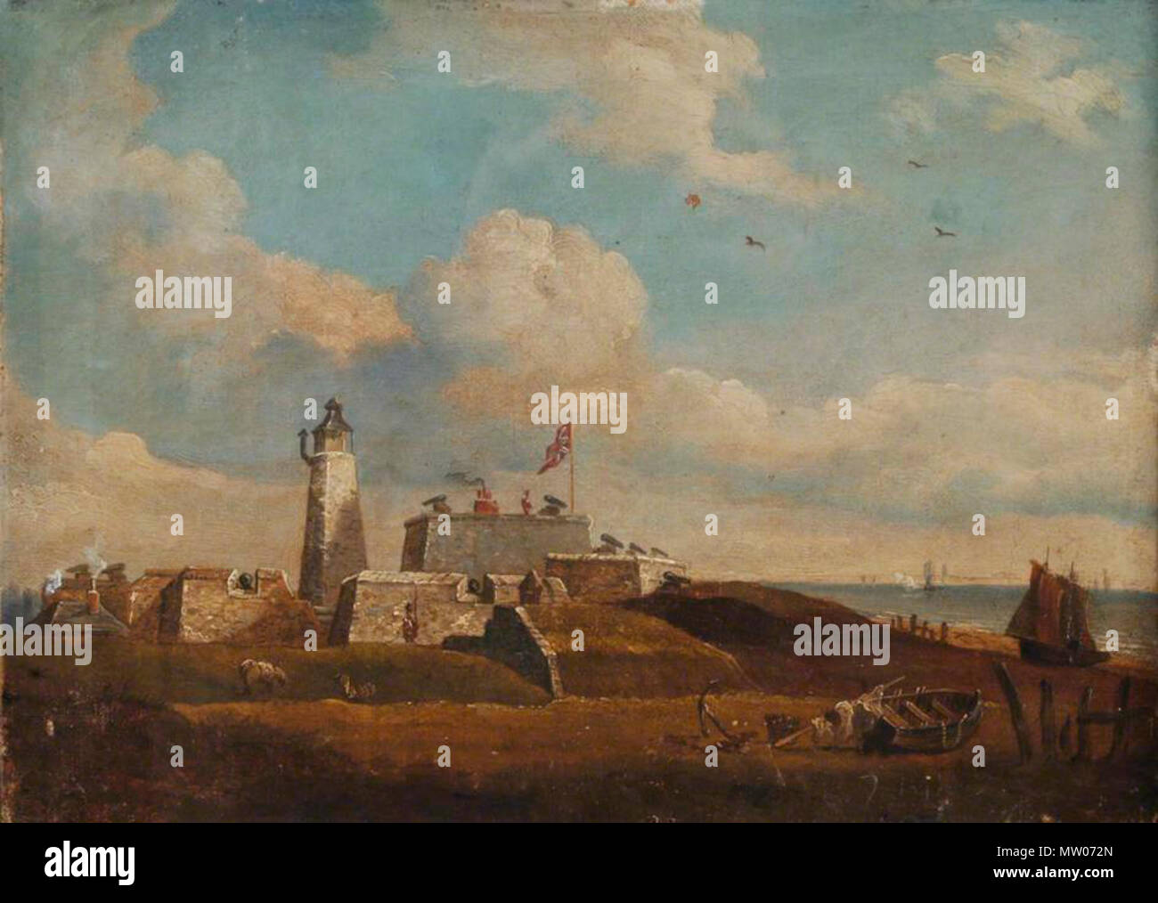 . Anglais : le château de Southsea. Huile sur toile. 25 x 35 cm. . Circa. Années 1850. John Berney Ladbrooke (1803-1879) 568 Le Château de Southsea Banque D'Images