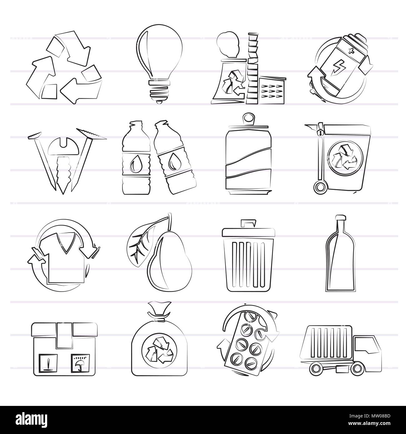 Déchets et recyclage Icônes - vector icon set Illustration de Vecteur