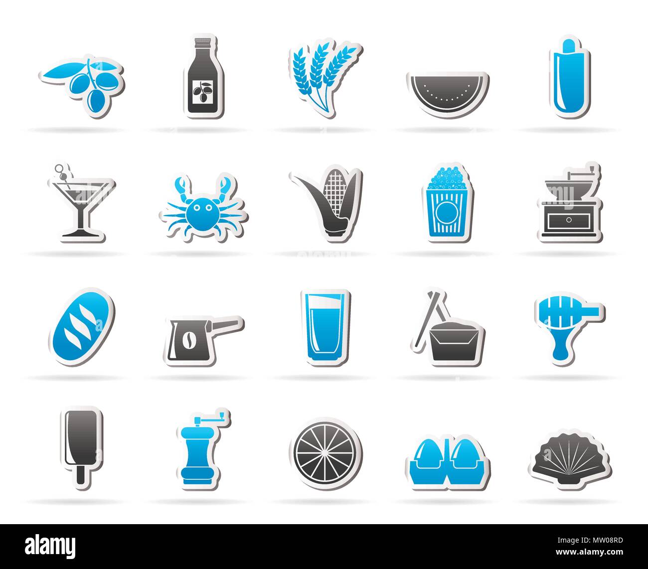 Différents types d'aliments et de boissons icônes 3 - vector icon set Illustration de Vecteur