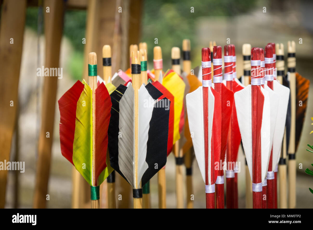 Les flèches à la main - handgemachte Pfeile - pour le tir à l'ARC Banque D'Images