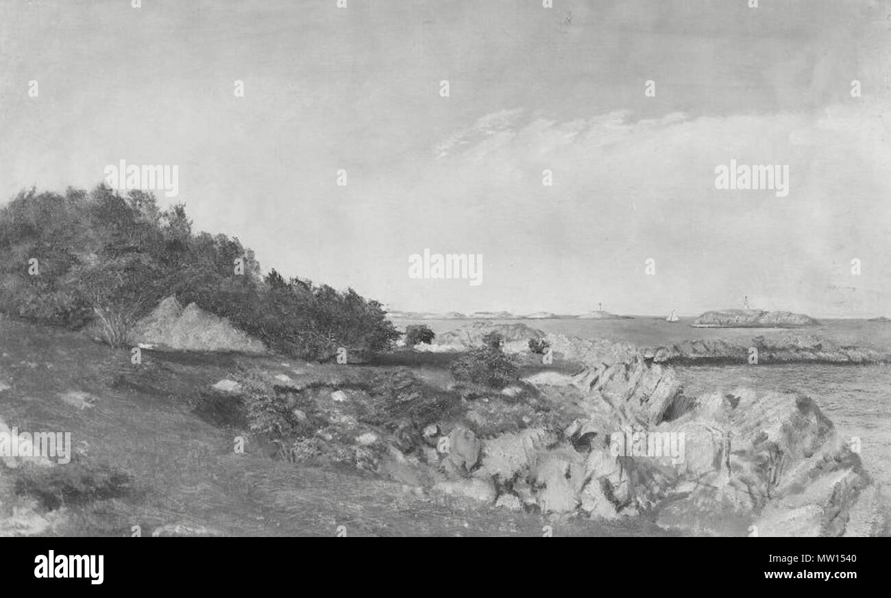 . Côte Rocheuse avec Light House. Années 1850. Huile sur toile. 30,48 x 50,48 cm (12 x 19 7/8 in.). Musée des beaux-arts de Boston. 1850s 525 RockyCoast byJohnAmoryCodman MFABoston PHARE 1850 Banque D'Images