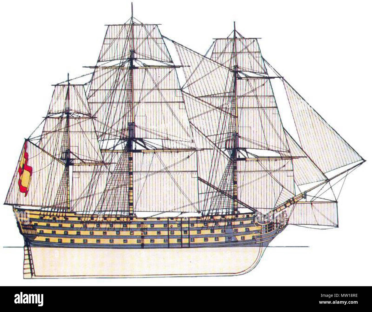 . Español : Navío Santisima Trinidad de la Armada Española, realizado por Rafael Berenguer (1822-1890), Museo Naval de Madrid . 29 mai 2012 (date de dépôt). es:Rafael Moreno Berenguer de Guerra (1919) 578 StrinidaporRafaelBerenguermeseonavaldeMadrid Banque D'Images