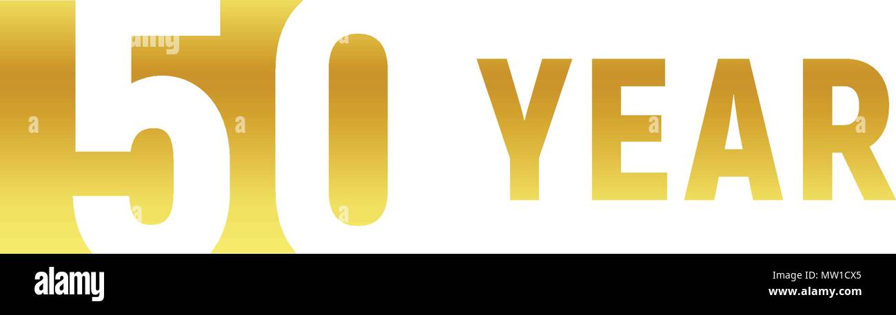 50 ans, bon anniversaire logo or sur fond blanc, l'anniversaire d'entreprise, signe minimaliste vecteur modèle de carte de vœux. Illustration de Vecteur