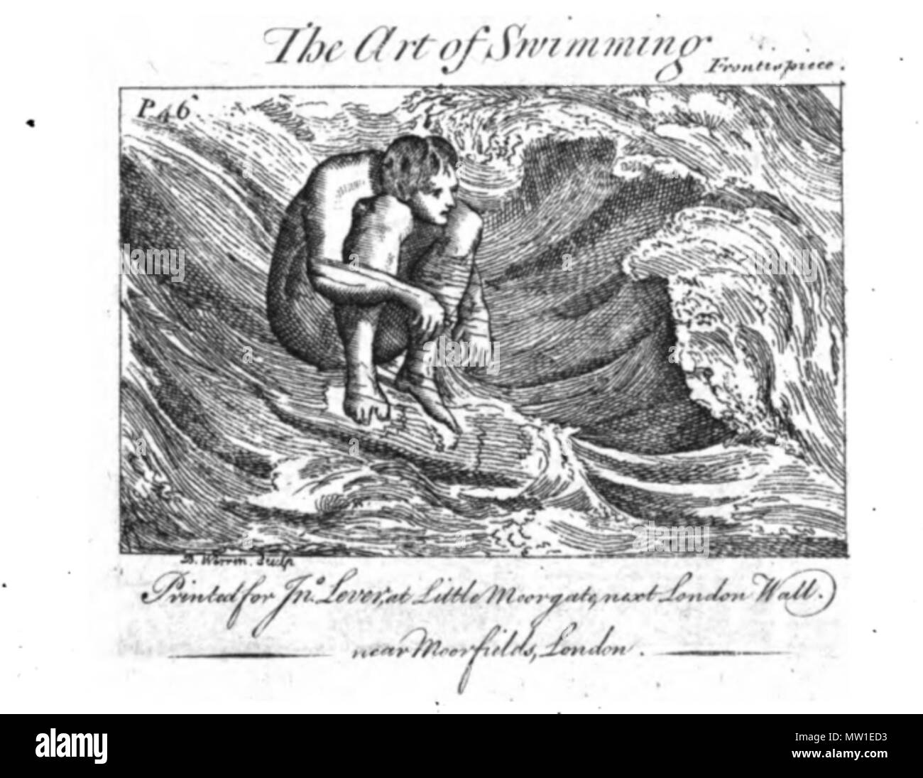 . Anglais : plaque de cuivre gravure, numérotés comme dans le titre . 1789. Illustré par une plaque de cuivre de 40 coupes. Texte par par Monsieur Thevenot. Le fait hors de l'anglais, publié par John inverseur, libraire papetier et Printseller peu de Moorgate, London Wall. 592 L'Art de Natation 1789 frontispice Banque D'Images