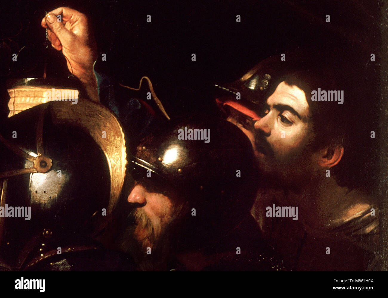 . English : Détail de l'Arrestation du Christ de Caravage (1602). Anglais : Détail de la prise du Caravage du Christ (1602) . 1er janvier 1602. Caravaggio 600 La prise d'Christ-Caravaggio self-portrait Banque D'Images