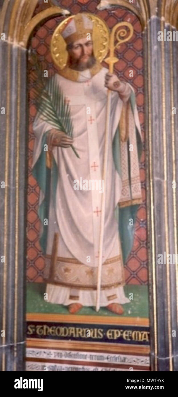 . Anglais : Saint Theodard, peint vers 1860 par Jules Helbig dans la cathédrale Saint Paul à Liège, Belgique. . 1860. Diözese 602 Maastricht Theodard Banque D'Images