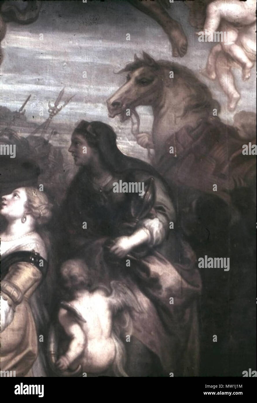 603 Theodor van THULDEN (1606-1669), Allegorie auf die Erwerbung Magdeburgs, Gemälde im Stadtschloss Potsdam (Marmorsaal), Ausschnitt mit Allegorie Brennglas Banque D'Images