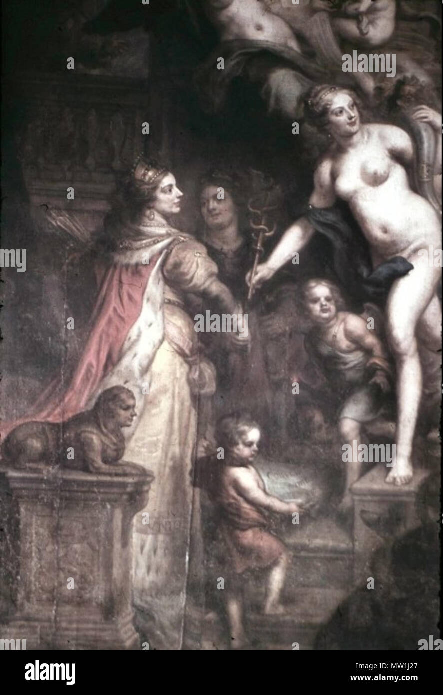 603 Theodor van THULDEN (1606-1669), Allegorie auf die Erwerbung Magdeburgs, Gemälde im Stadtschloss Potsdam (Marmorsaal), Ausschnitt Kurfürstin Luise Henriette mit weiblicher Allegorie Banque D'Images