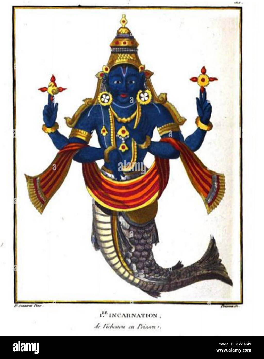 . English : première incarnation de Vichnou en poisson (Sonnerat) . 24 juin 2014, 19:43:55. Pierre Sonnerat (1748-1814) 630 1ere incarnation Sonnerat Vichnou Banque D'Images